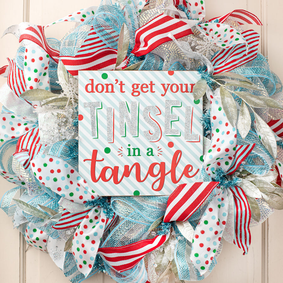 10" Square Wooden Sign: Tinsel In A Tangle