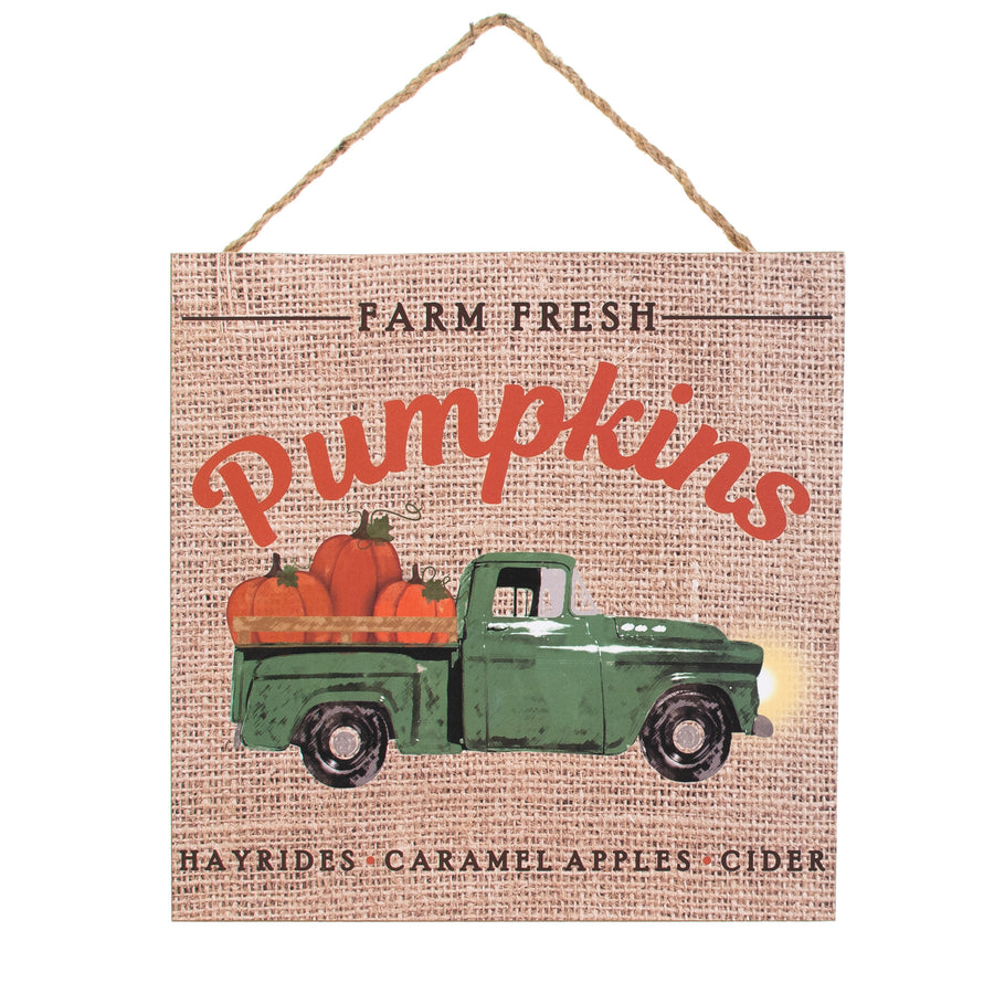 10" Square Wooden Sign: Farm Fresh Pumpkins