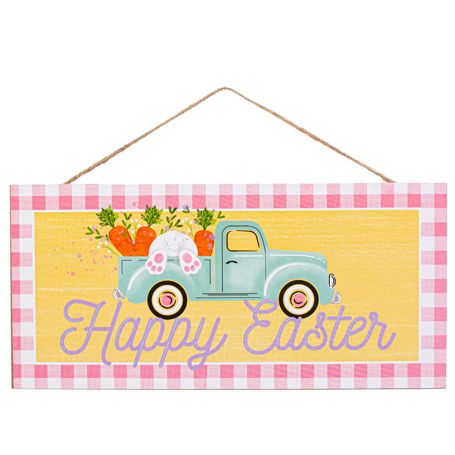 12" Wooden Sign: Easter, Truck, Check