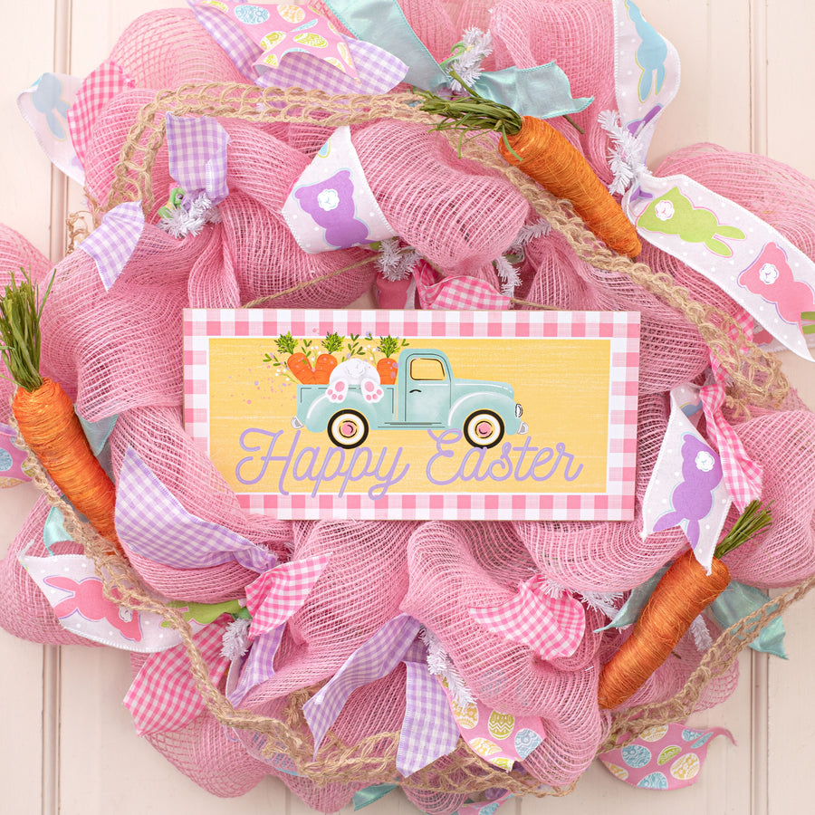 12" Wooden Sign: Easter, Truck, Check