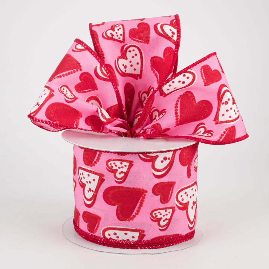 2.5" Kelly Hearts Ribbon: Pink (10 Yards)