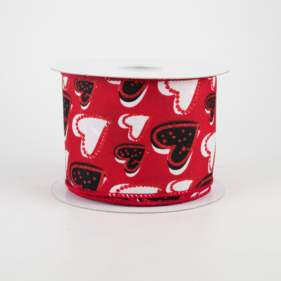 2.5" Kelly Hearts Ribbon: Red (10 Yards)