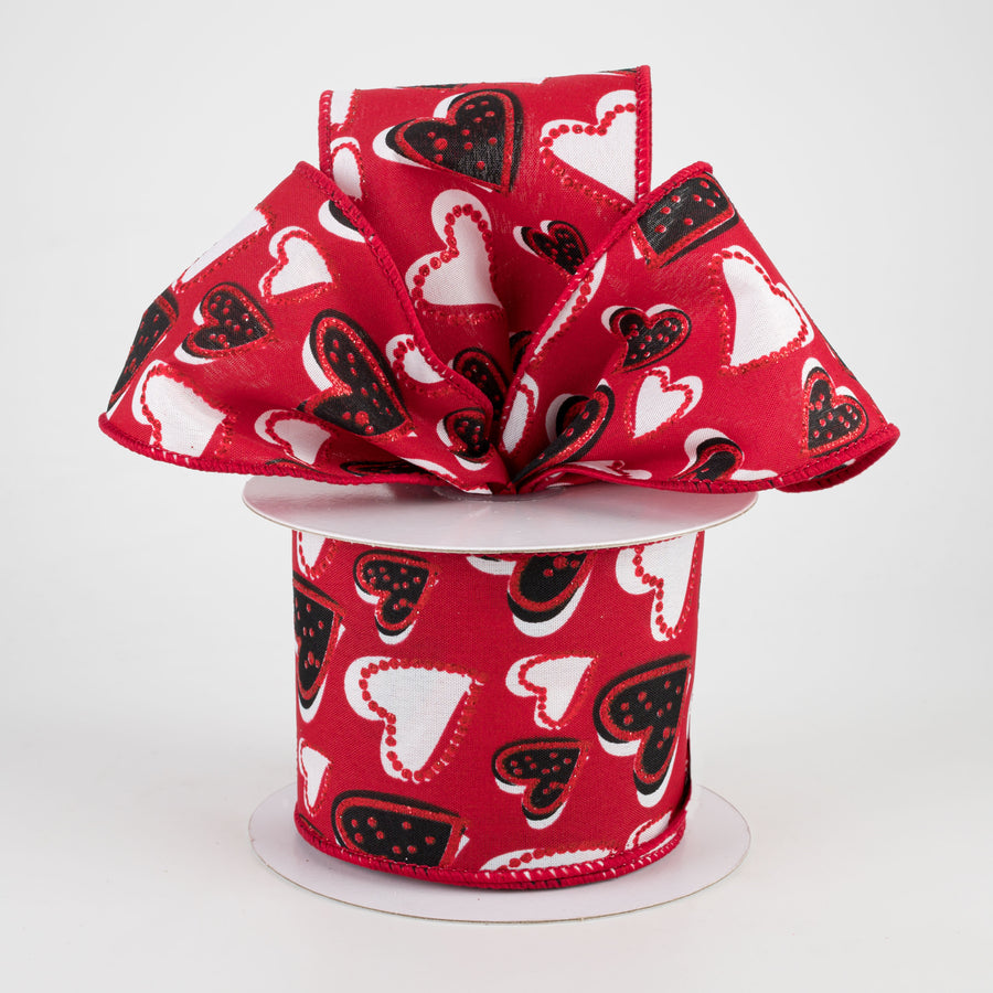 2.5" Kelly Hearts Ribbon: Red (10 Yards)