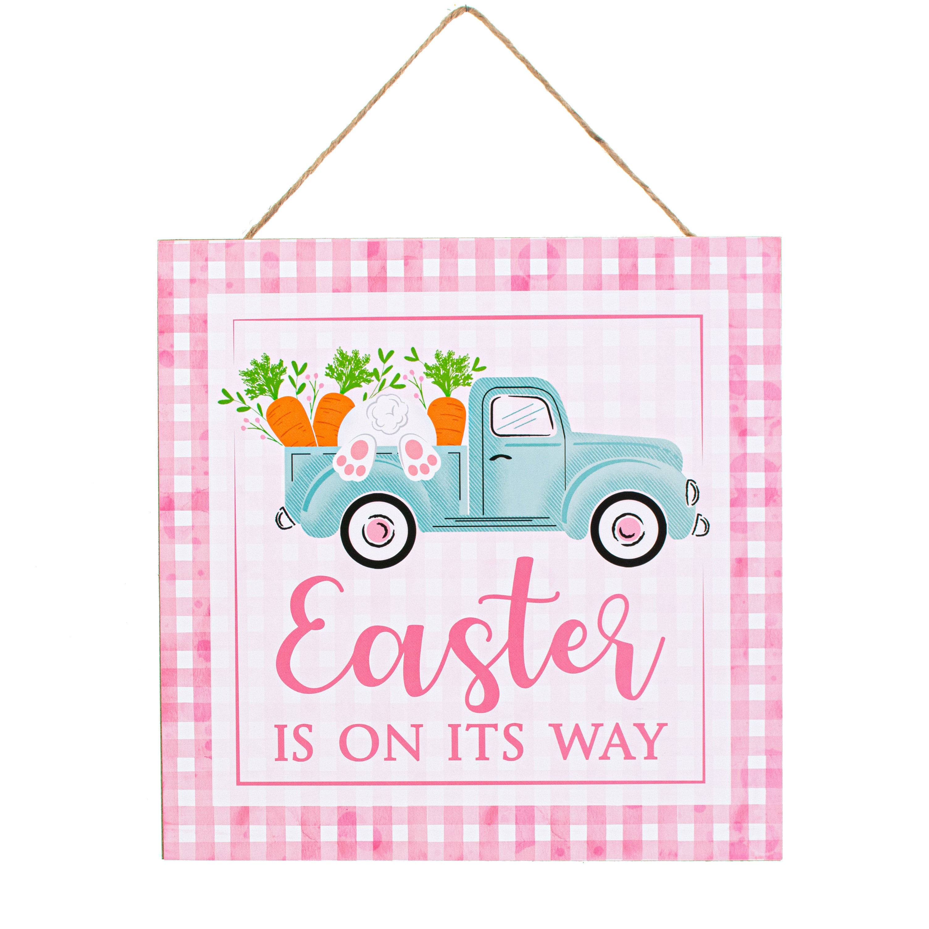 10" Square Wooden Sign: Easter, Truck, Check
