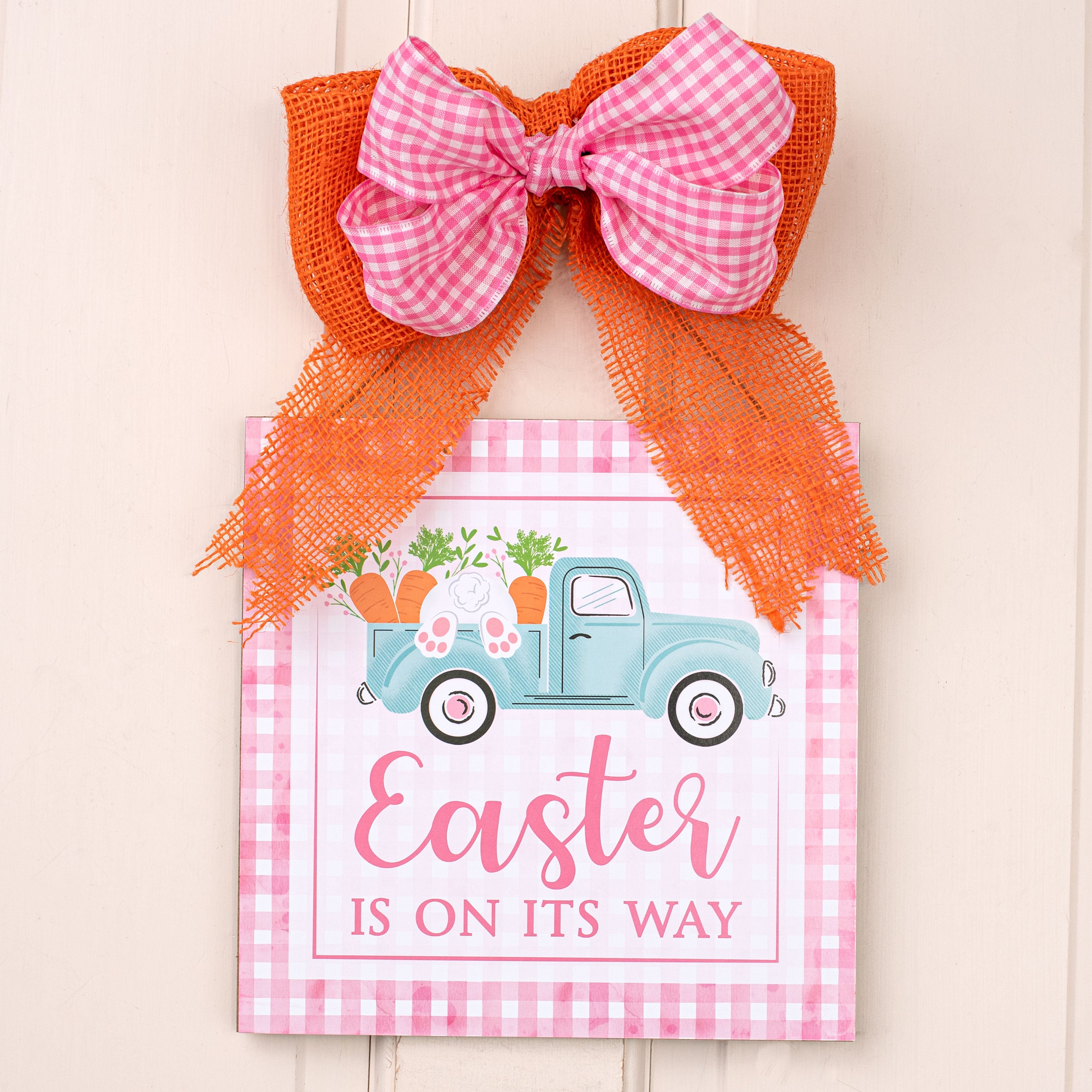 10" Square Wooden Sign: Easter, Truck, Check