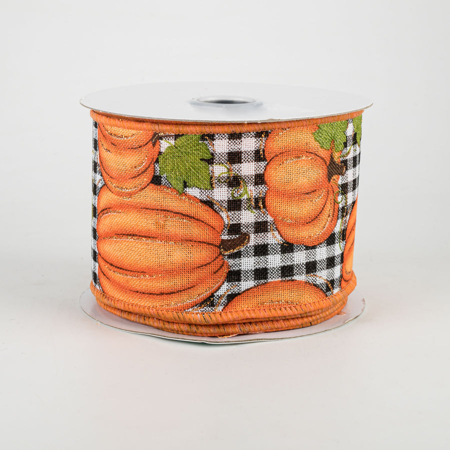 2.5" Pumpkin Patch Check Ribbon: Orange, Moss, Black, White (10 Yards)