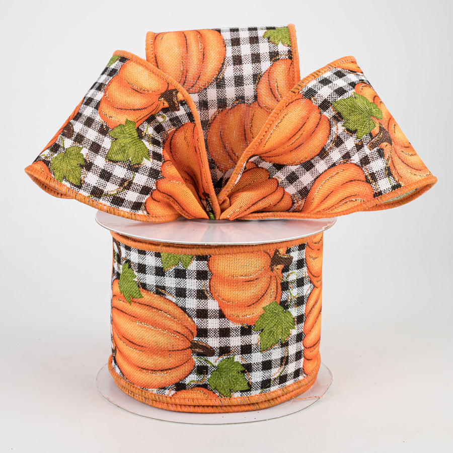 2.5" Pumpkin Patch Check Ribbon: Orange, Moss, Black, White (10 Yards)