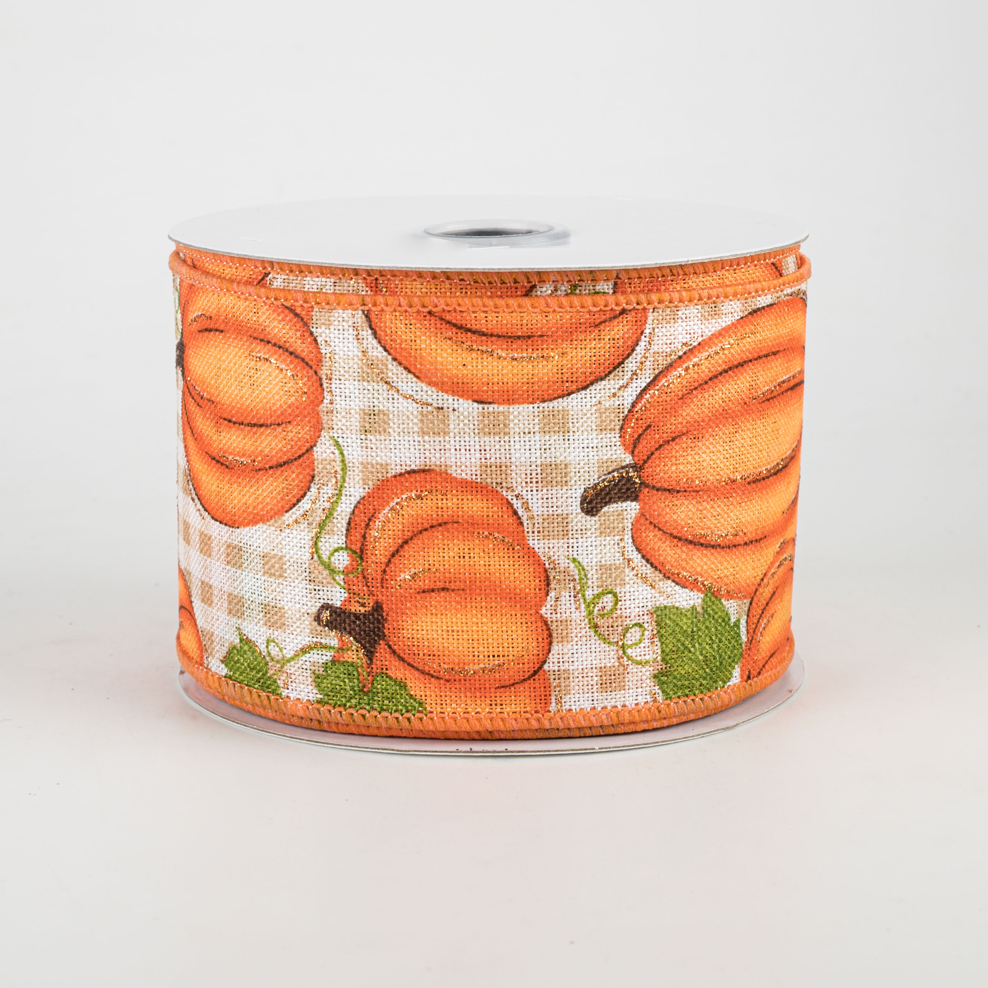2.5" Pumpkin Patch Check Ribbon: Orange, Moss, Beige, Ivory (10 Yards)