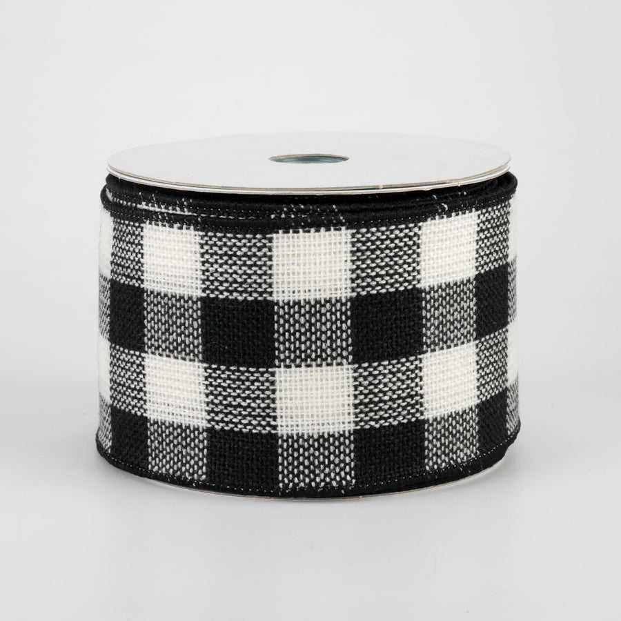 2.5" Woven Flannel Check Ribbon: Black & Off White (10 Yards)