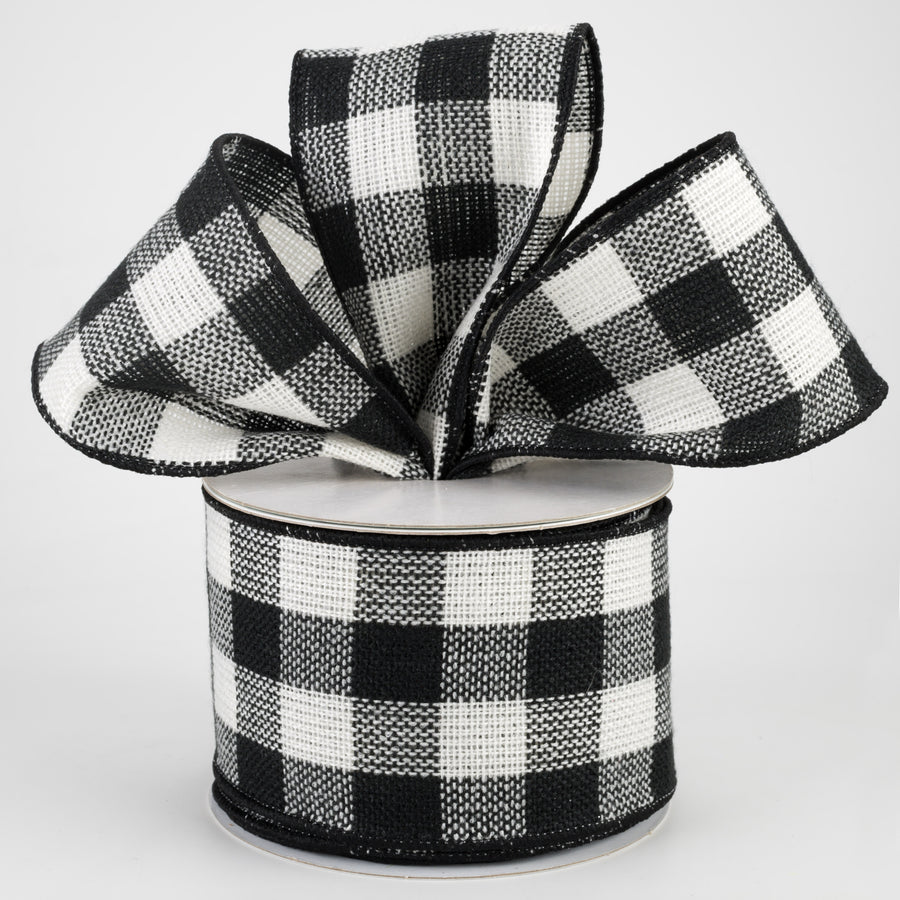 2.5" Woven Flannel Check Ribbon: Black & Off White (10 Yards)