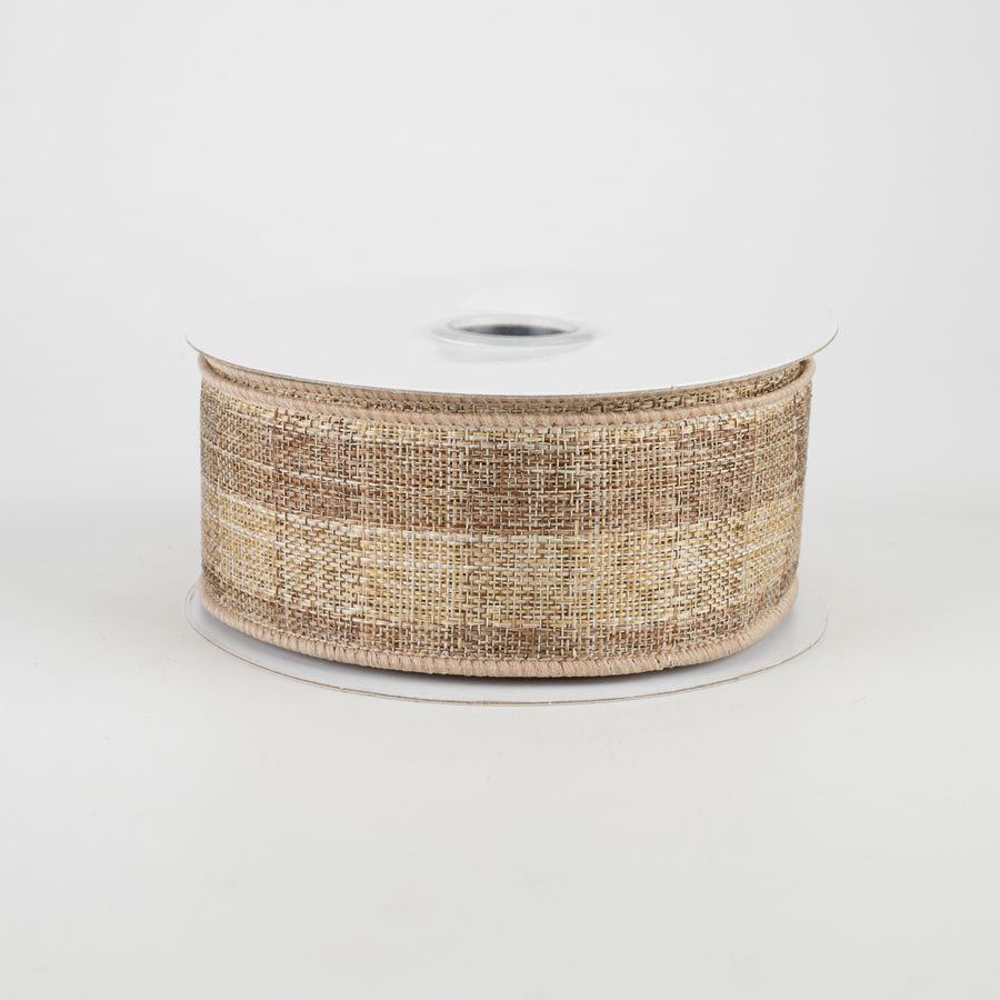 1.5" Woven Royal Burlap Check Ribbon: Brown & Beige (10 Yards)