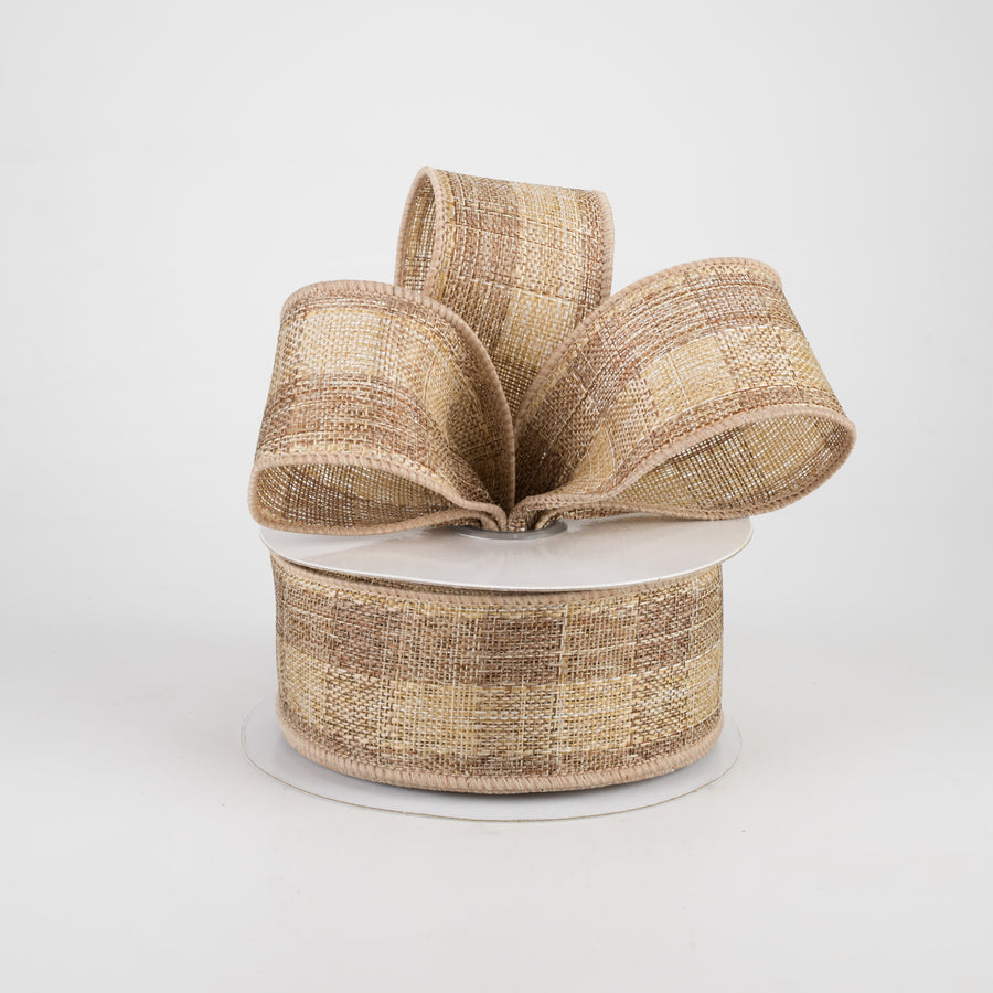 1.5" Woven Royal Burlap Check Ribbon: Brown & Beige (10 Yards)