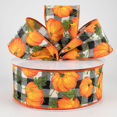 2.5" Buffalo Plaid With Orange Pumpkins: Black & White (50 Yards)