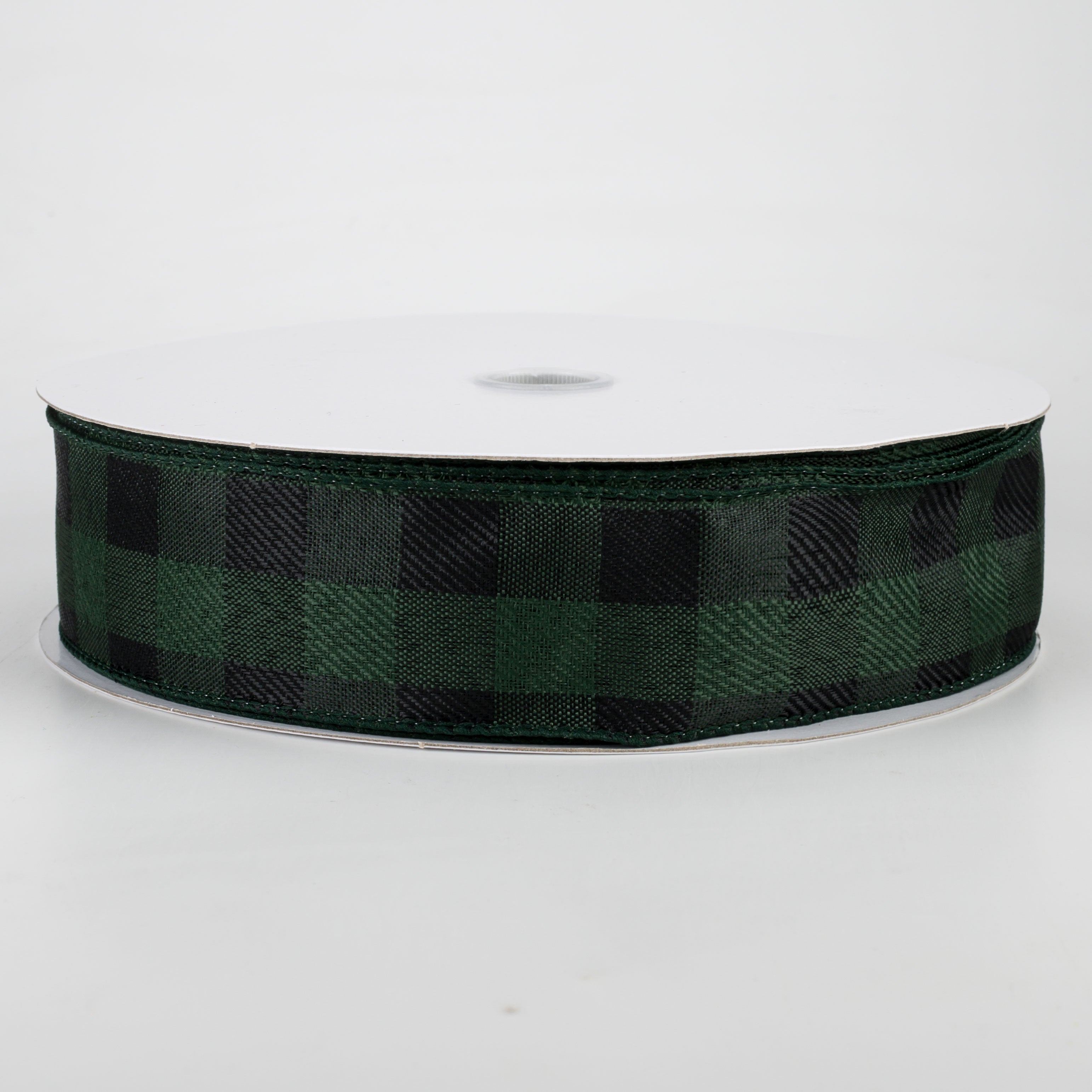 1.5" Check Buffalo Plaid Ribbon: Emerald & Black (50 Yards)