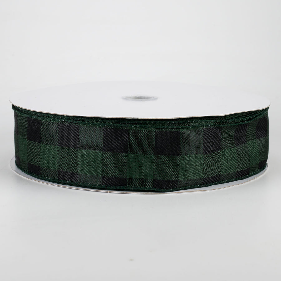 1.5" Check Buffalo Plaid Ribbon: Emerald & Black (50 Yards)