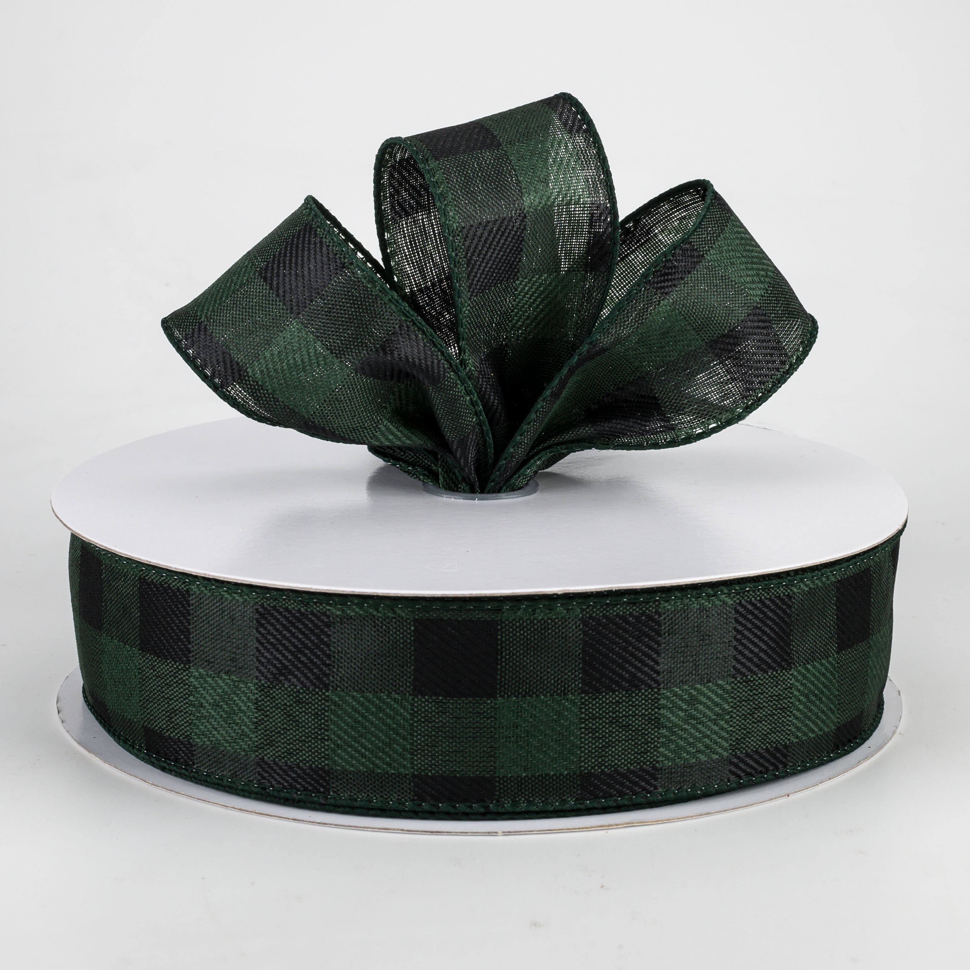 1.5" Check Buffalo Plaid Ribbon: Emerald & Black (50 Yards)