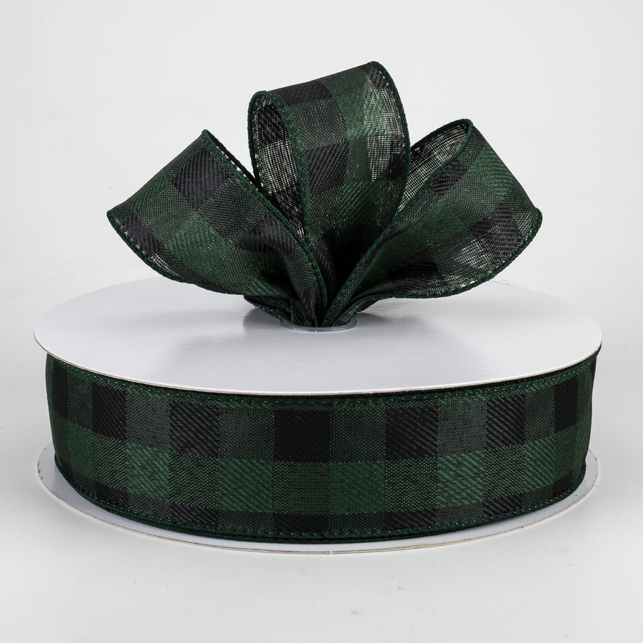 1.5" Check Buffalo Plaid Ribbon: Emerald & Black (50 Yards)