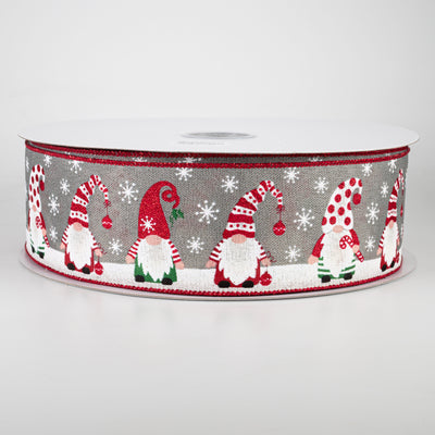 2.5" Bright Holiday Gnomes Ribbon: Grey, Green, Red (50 Yards)