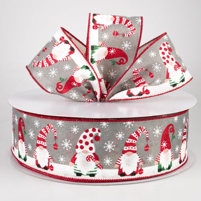 2.5" Bright Holiday Gnomes Ribbon: Grey, Green, Red (50 Yards)