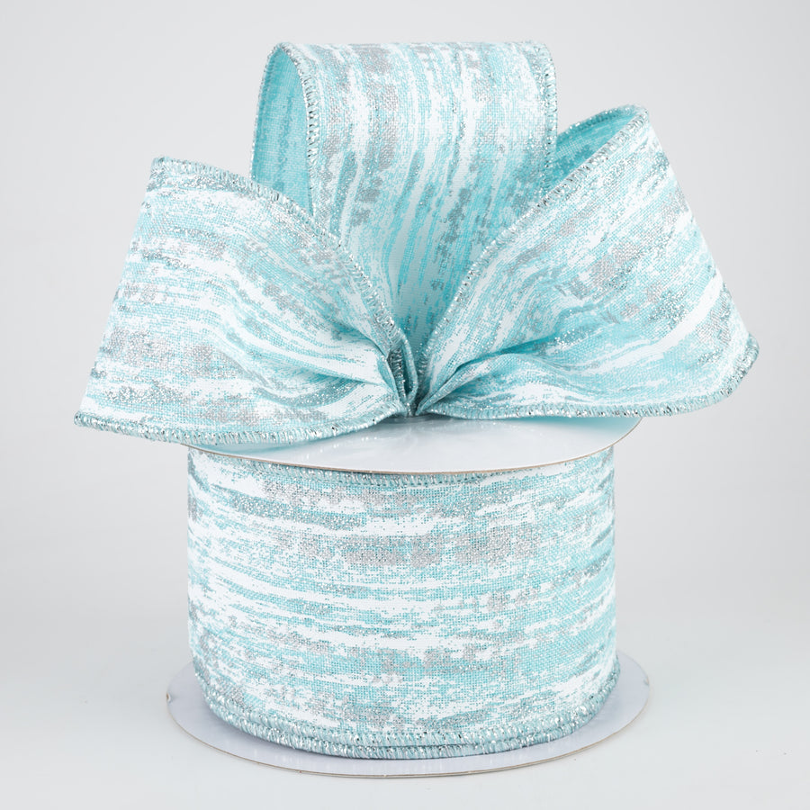 2.5" Metallic Glitter Snow Ribbon: Ice Blue, White, Silver (10 Yards)