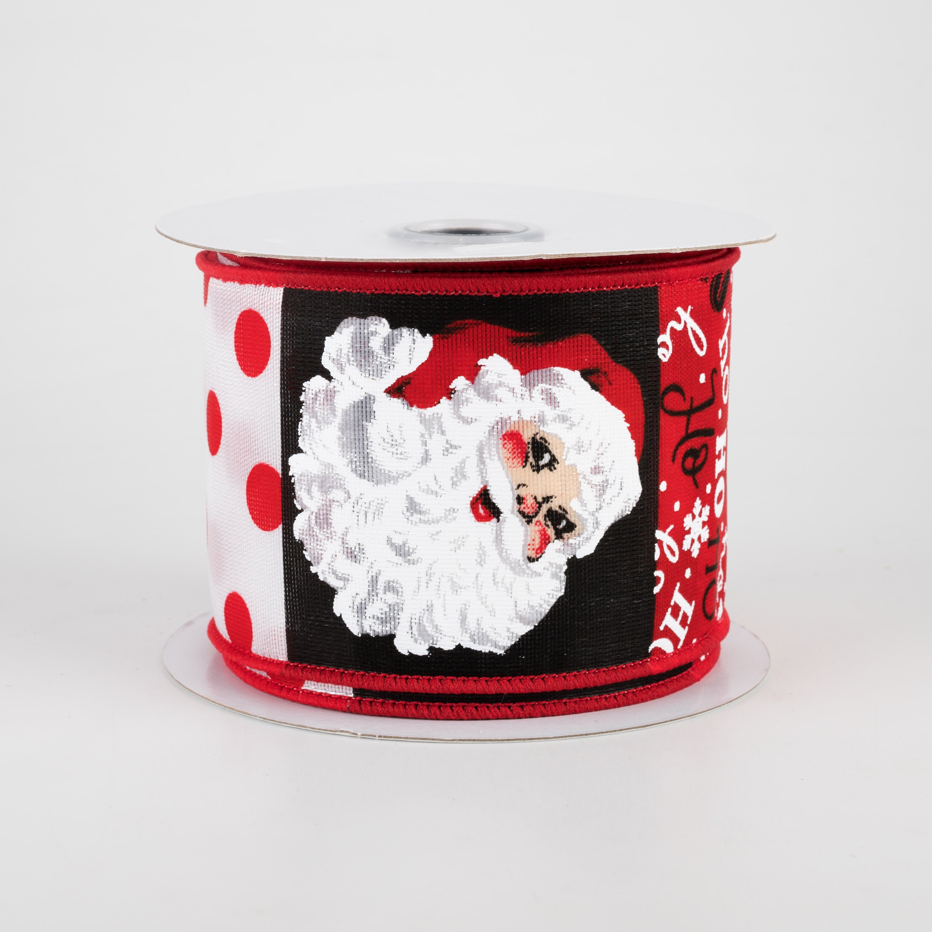 2.5" Santa Face Ho-Ho-Ho Block Pattern Ribbon (10 Yards)