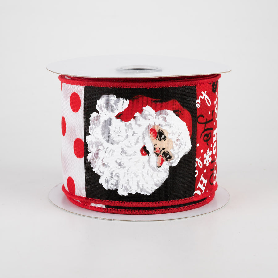 2.5" Santa Face Ho-Ho-Ho Block Pattern Ribbon (10 Yards)