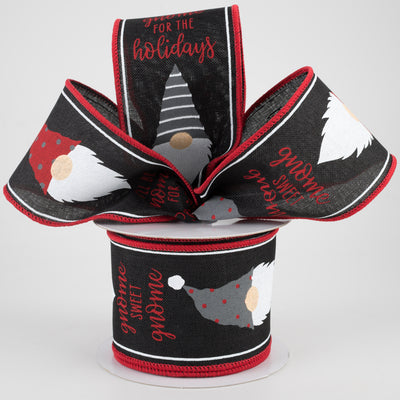 2.5" Christmas Gnome Heads Ribbon: Black (10 Yards)