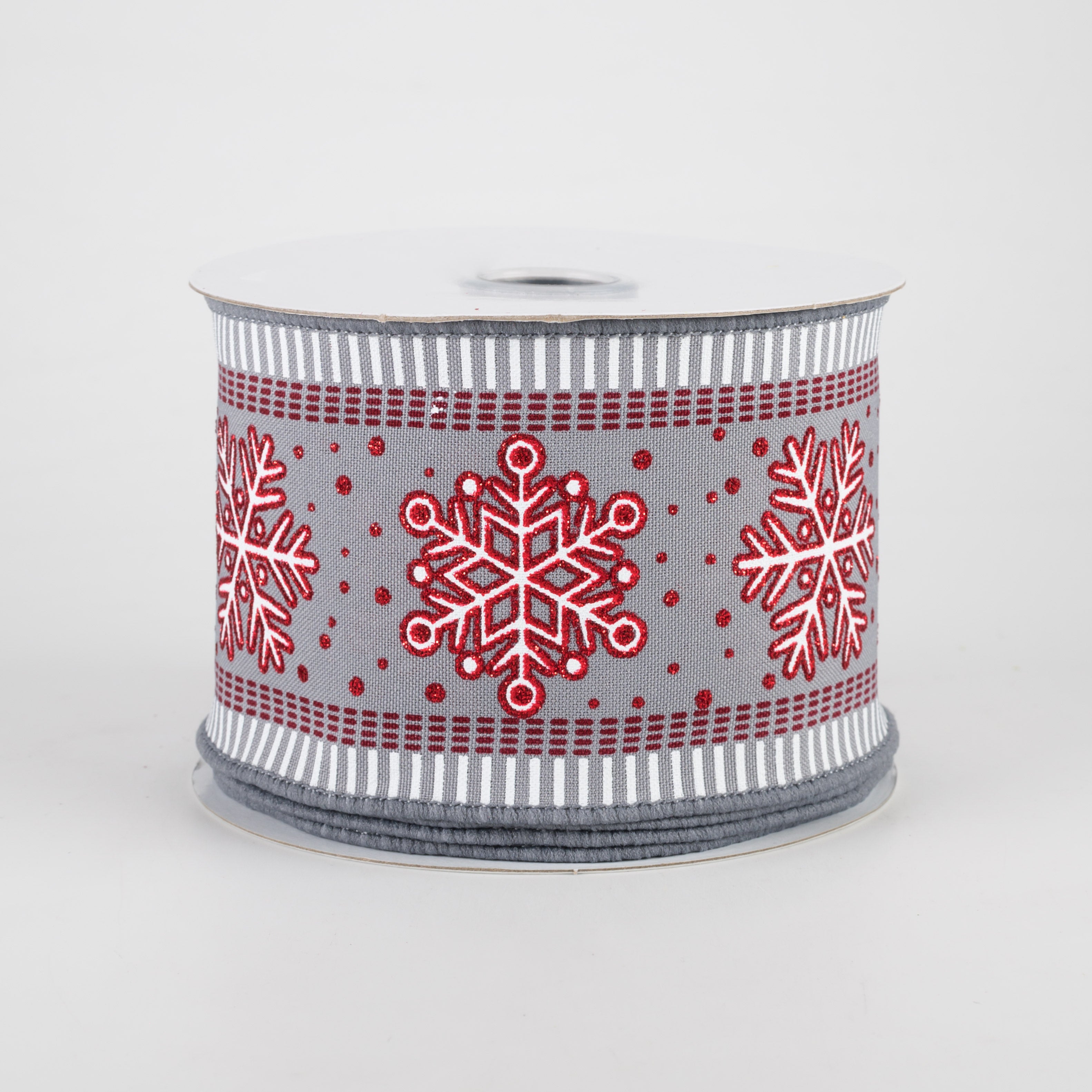 2.5" Snowflake Stripe Edge Ribbon: Grey (10 Yards)