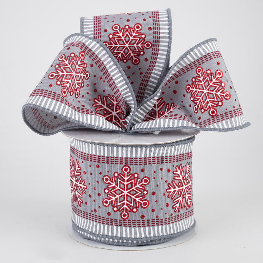 2.5" Snowflake Stripe Edge Ribbon: Grey (10 Yards)