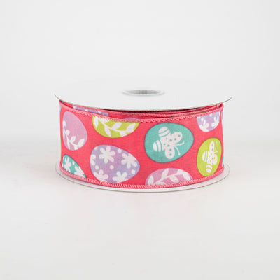 1.5" Flower Easter Eggs Ribbon: Hot Pink (10 Yards)