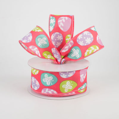 1.5" Flower Easter Eggs Ribbon: Hot Pink (10 Yards)