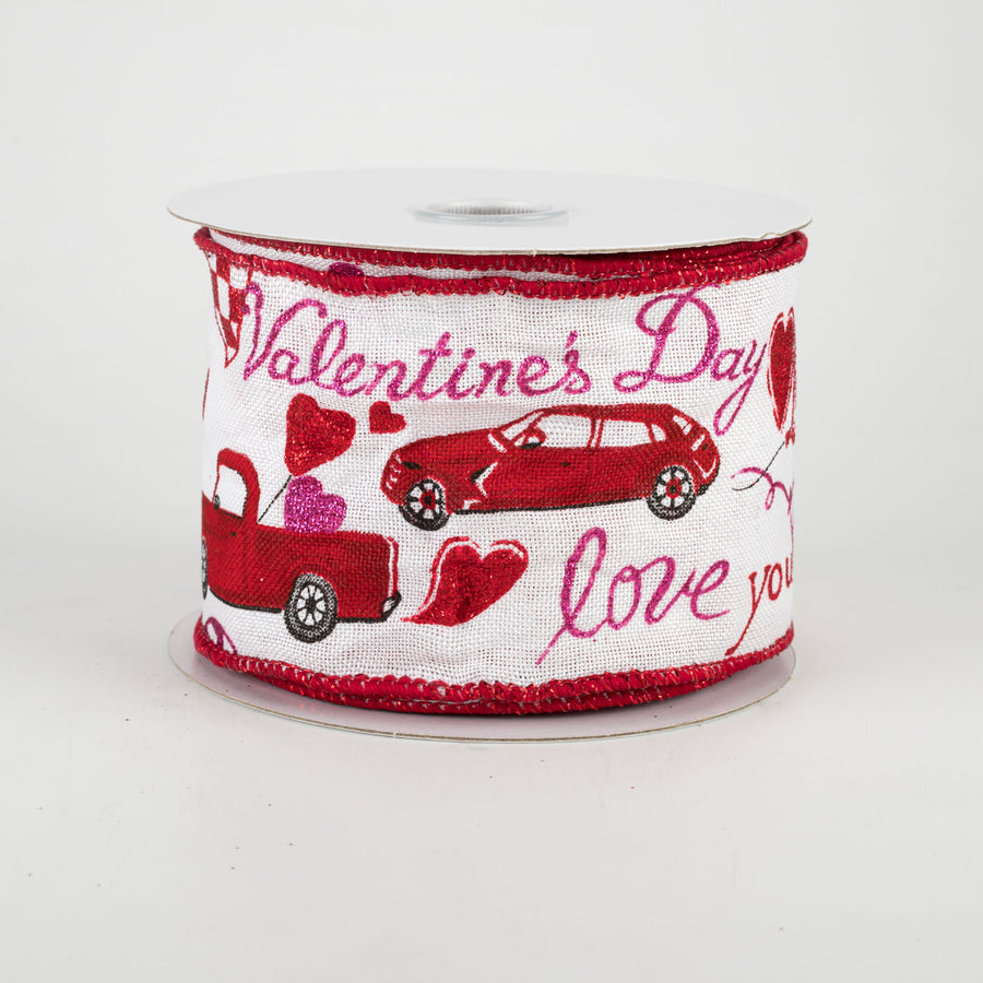 2.5" Love And Cars Valentine's Day Ribbon (10 Yards)