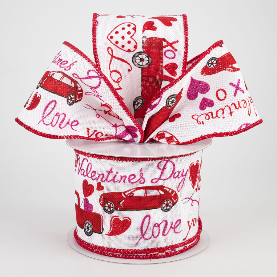 2.5" Love And Cars Valentine's Day Ribbon (10 Yards)