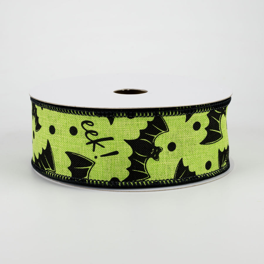 1.5" Bats Eek Ribbon: Lime Green (10 Yards)