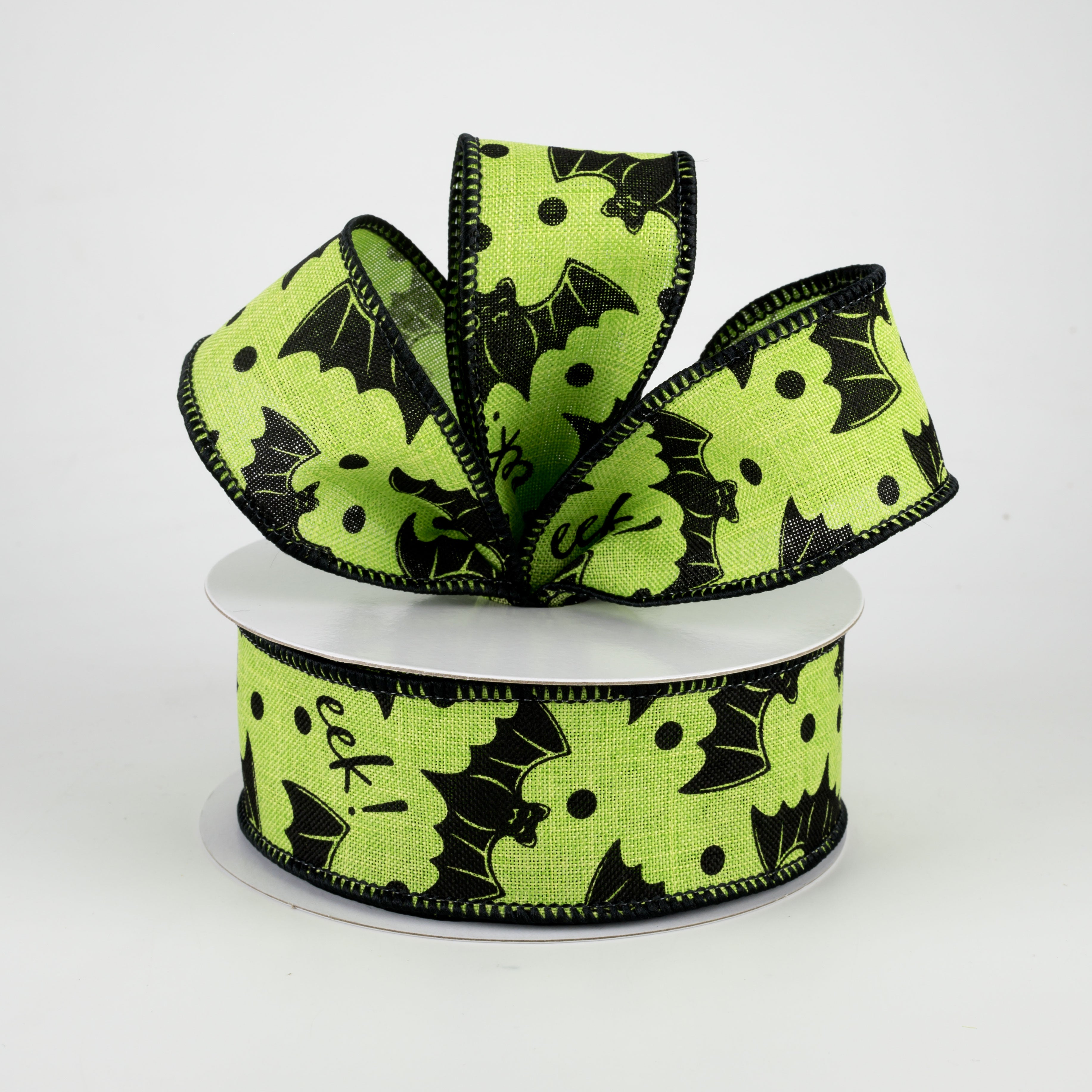 1.5" Bats Eek Ribbon: Lime Green (10 Yards)