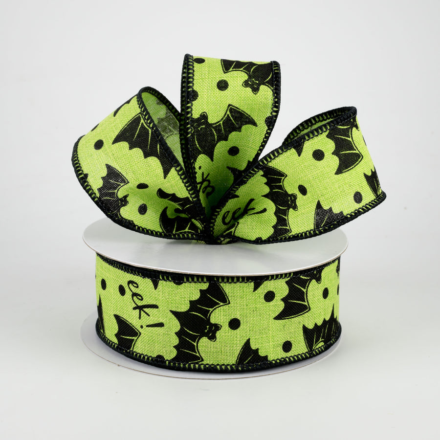 1.5" Bats Eek Ribbon: Lime Green (10 Yards)