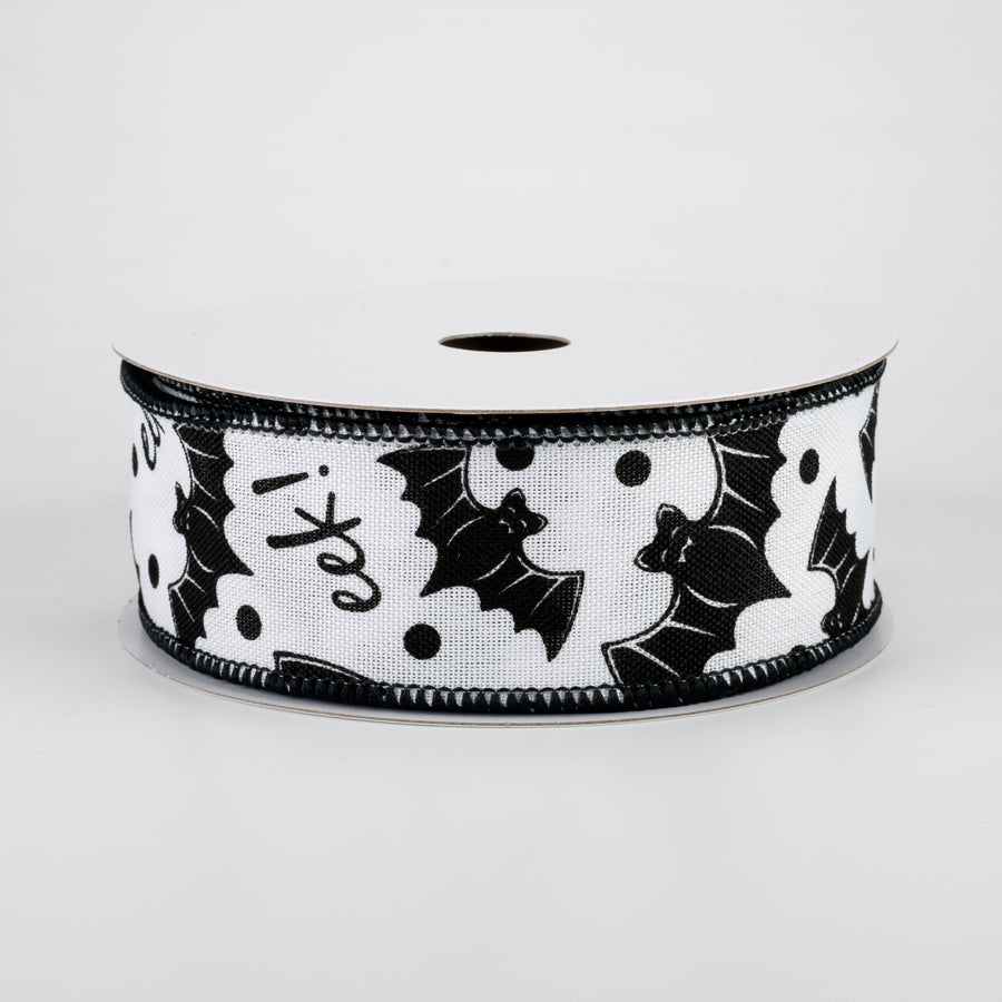 1.5" Bats Eek Ribbon: White (10 Yards)