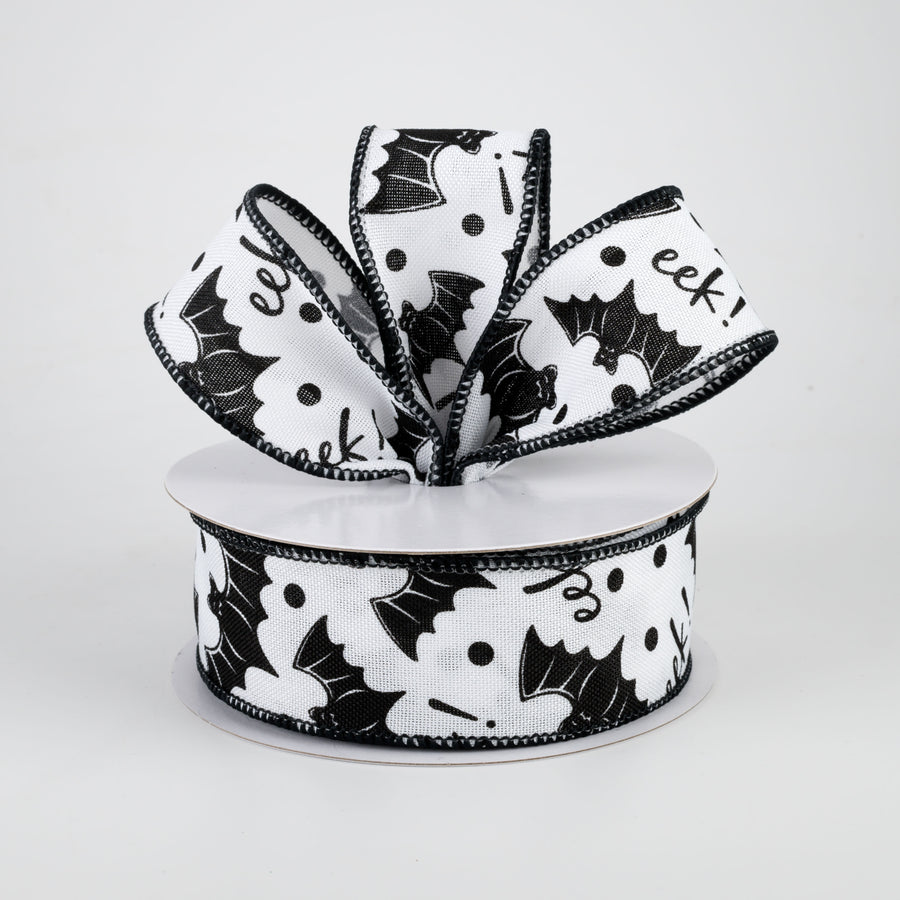1.5" Bats Eek Ribbon: White (10 Yards)