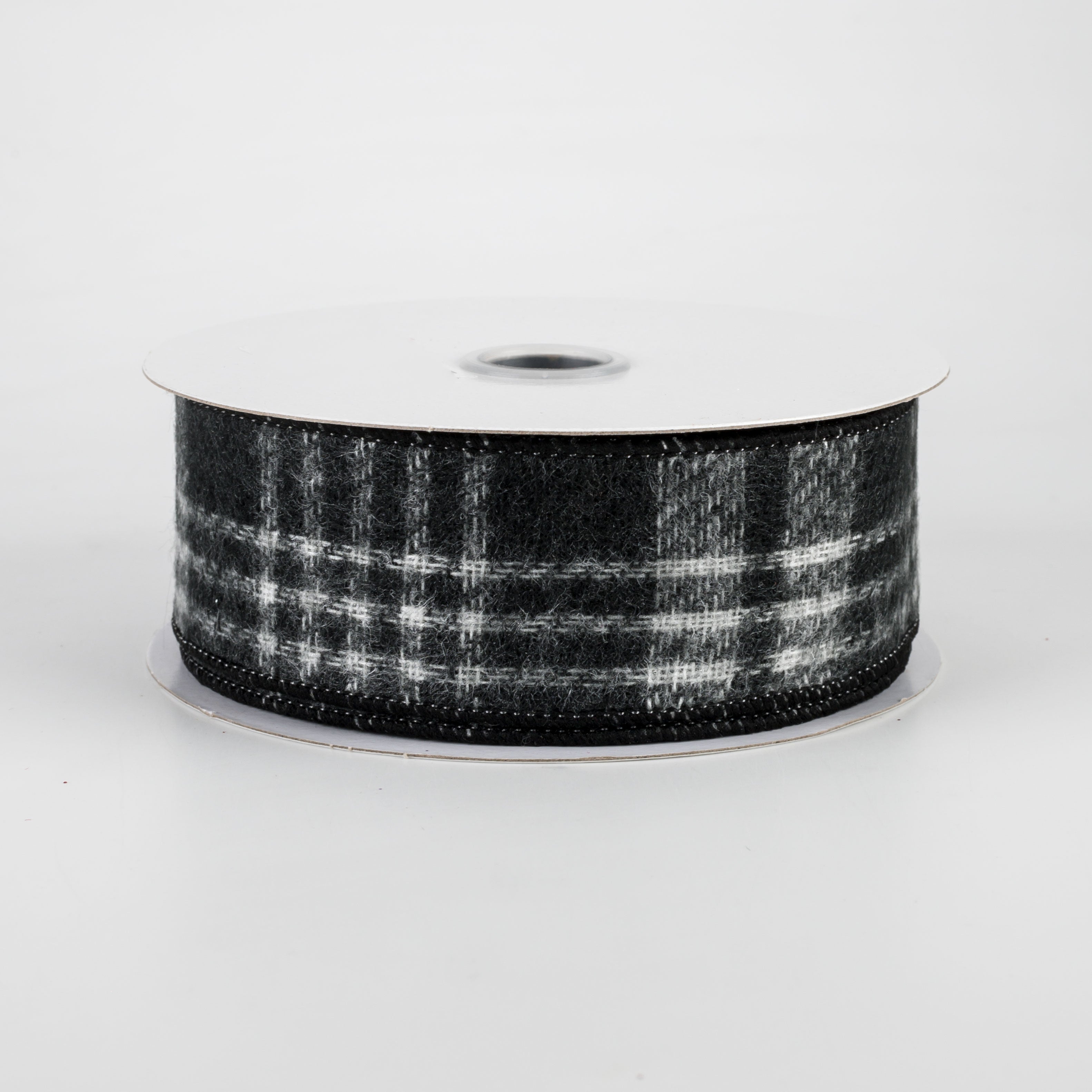 1.5" Fuzzy Flannel Plaid Ribbon: Black (10 Yards)