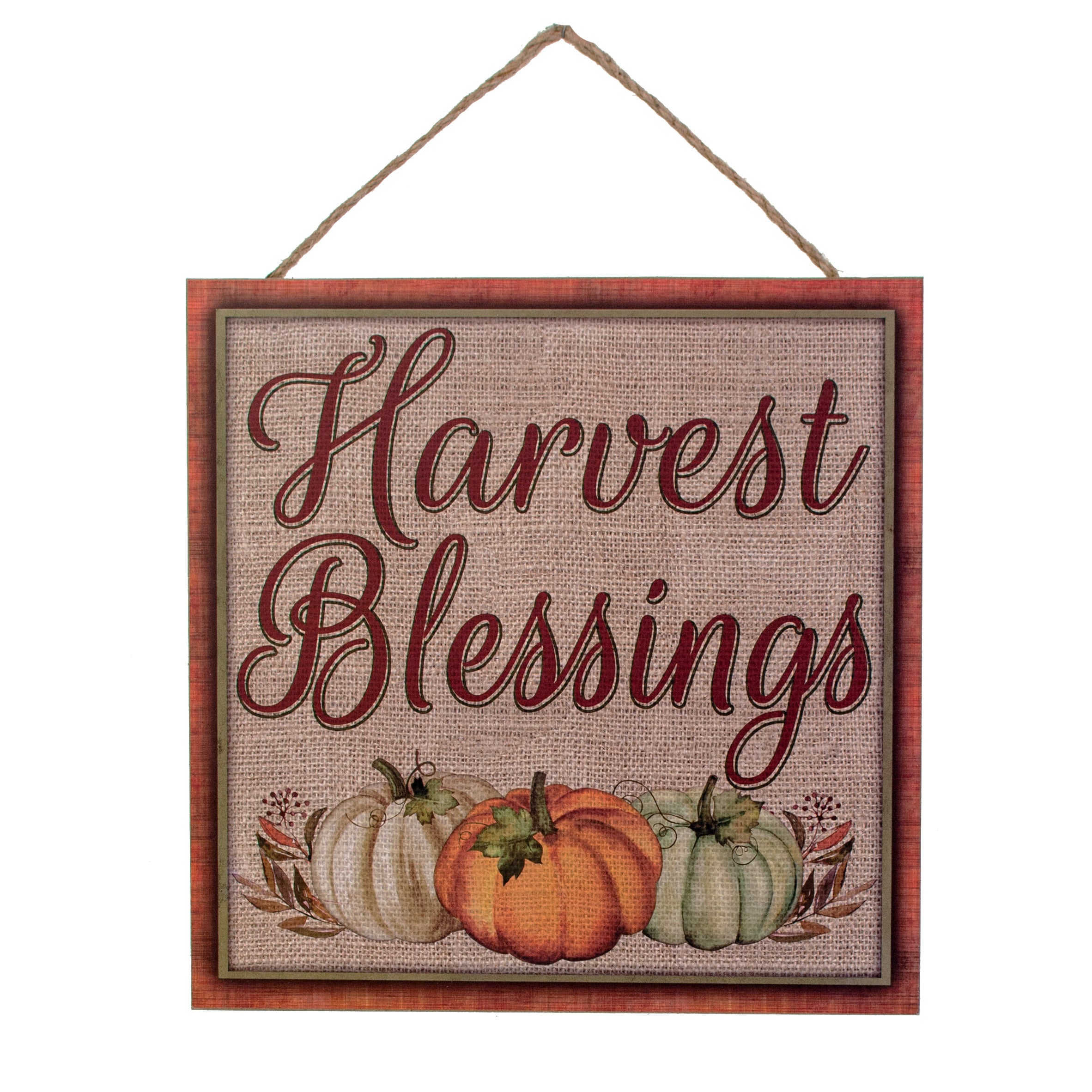 10" Square Wooden Sign: Harvest Blessings Pumpkins