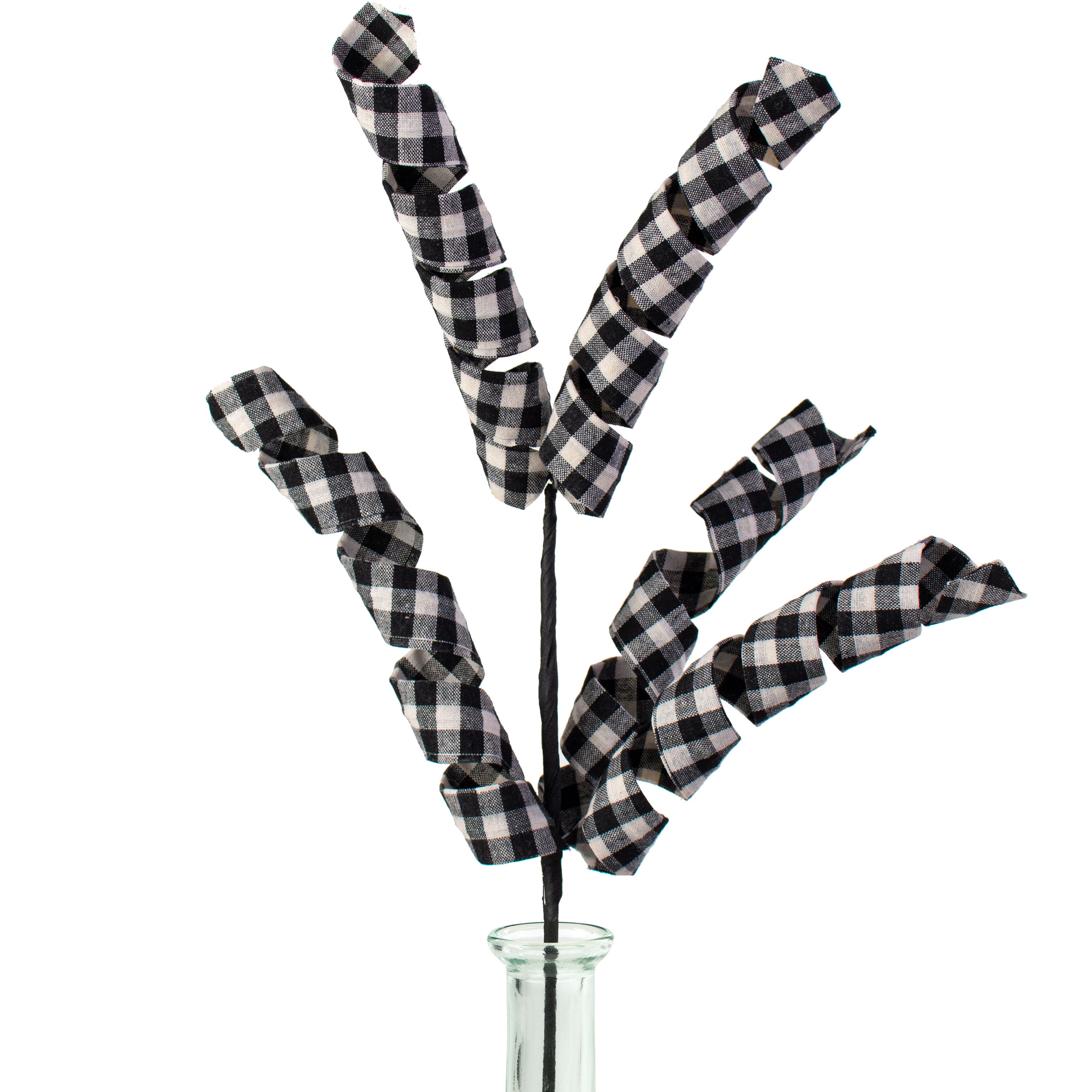 30" Gingham Curly Spray: Black & Off White