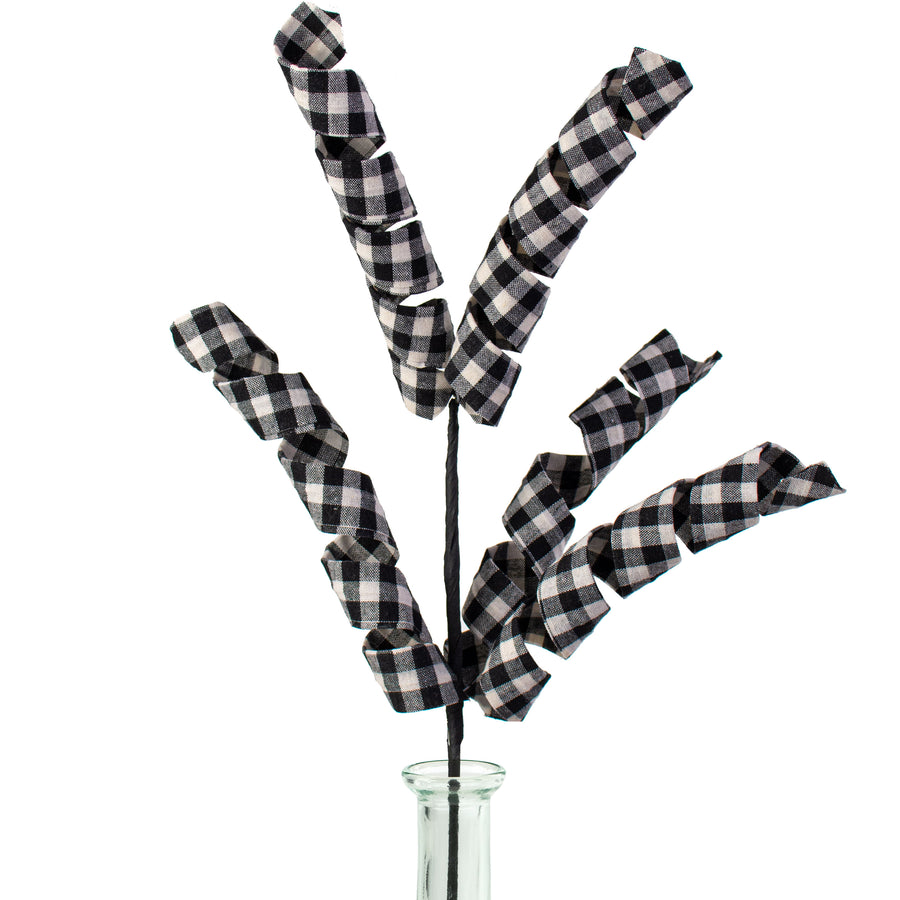 30" Gingham Curly Spray: Black & Off White