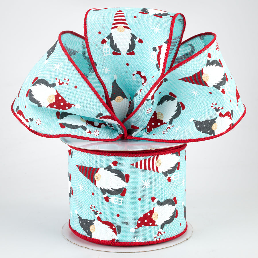 2.5" Christmas Gnomes Ribbon: Ice Blue (10 Yards)