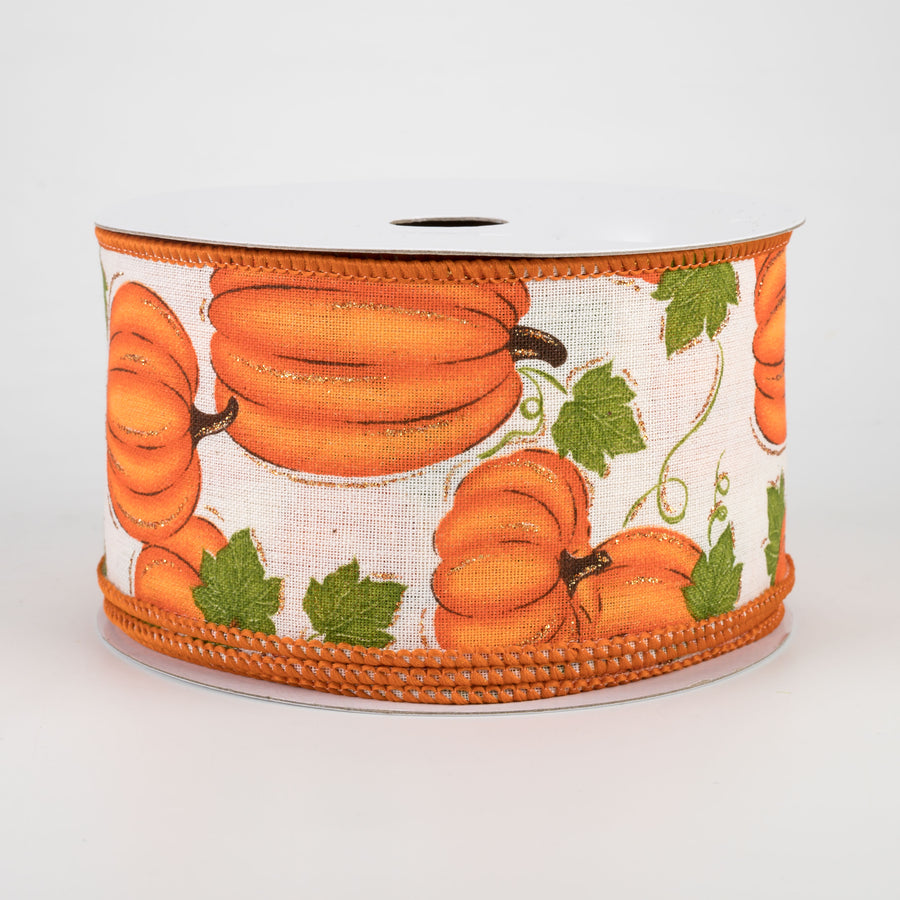 2.5" Pumpkin Patch Ribbon: Off White, Orange, Moss (10 Yards)