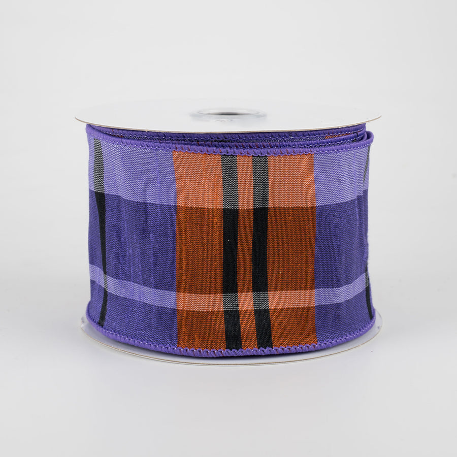 2.5" Plaid Faux Dupioni Ribbon: Purple, Orange, Black (10 Yards)