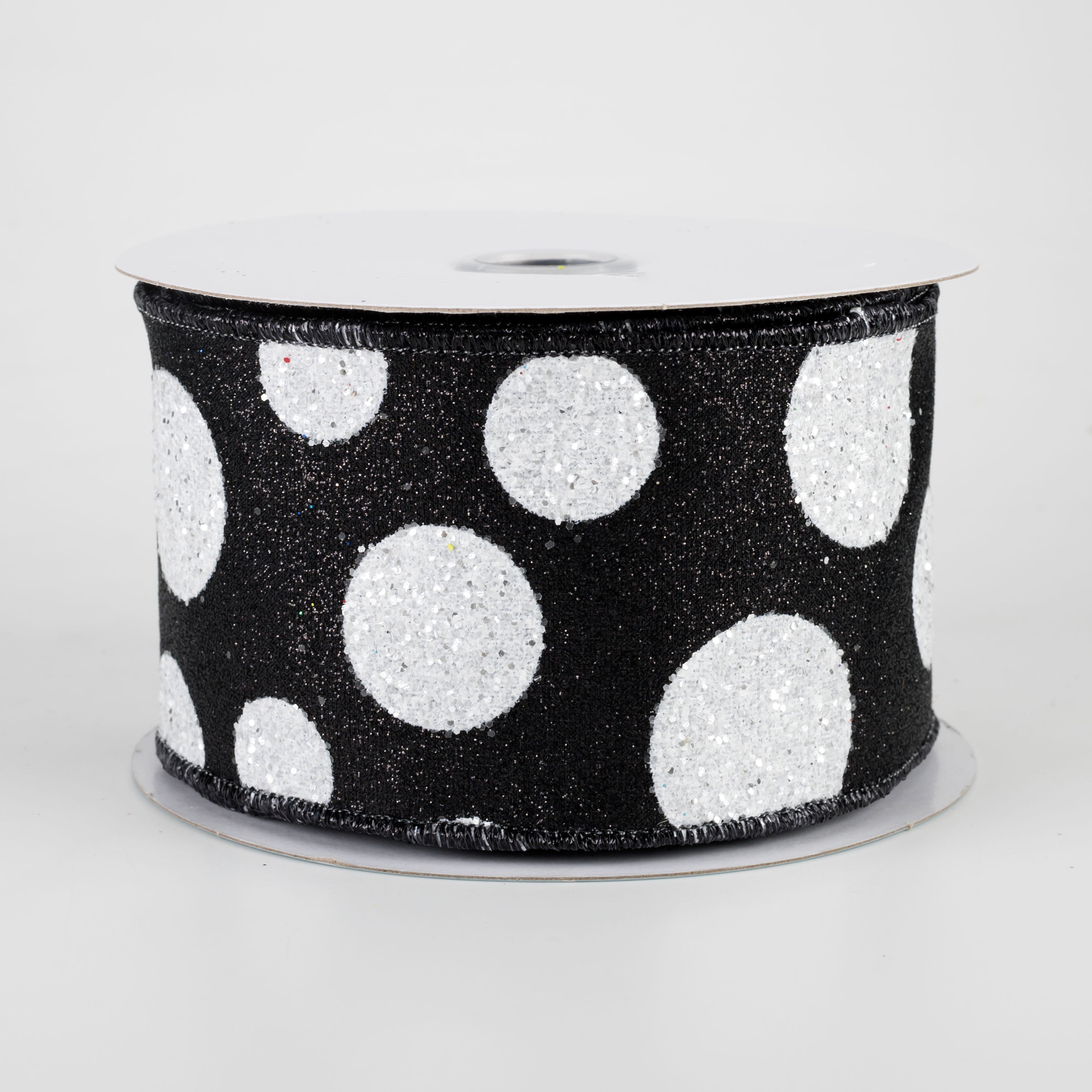 2.5" Glitter Giant Polka Dot Ribbon: Black & White (10 Yards)