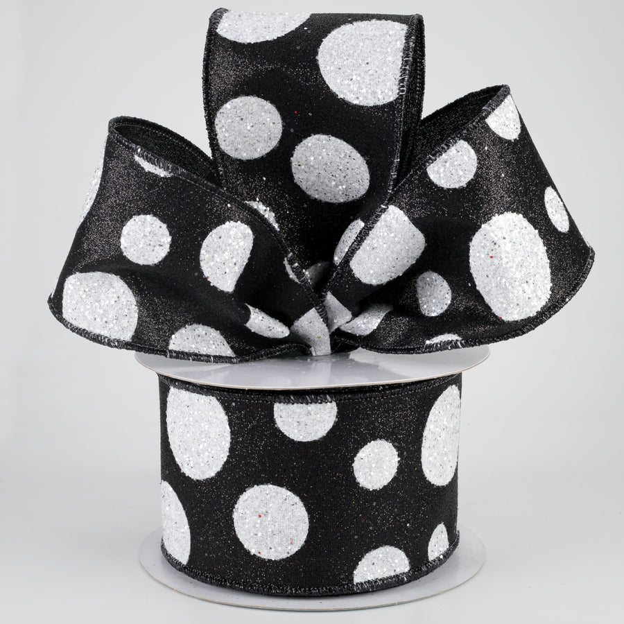 2.5" Glitter Giant Polka Dot Ribbon: Black & White (10 Yards)