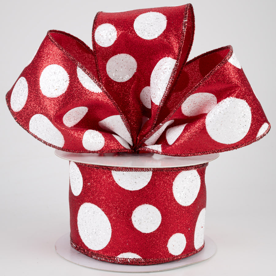 2.5" Glitter Giant Polka Dot Ribbon: Red & White (10 Yards)