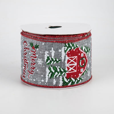2.5" Christmas Barn Ribbon: Grey (10 Yards)