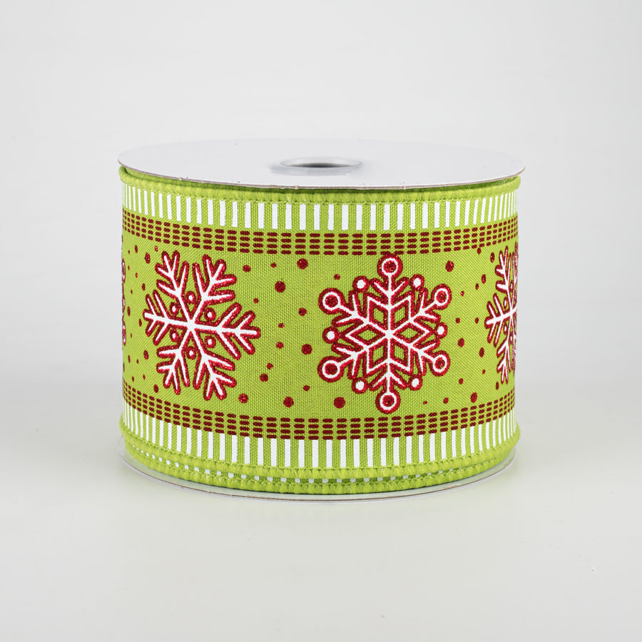2.5" Snowflake Stripe Edge Ribbon: Lime (10 Yards)